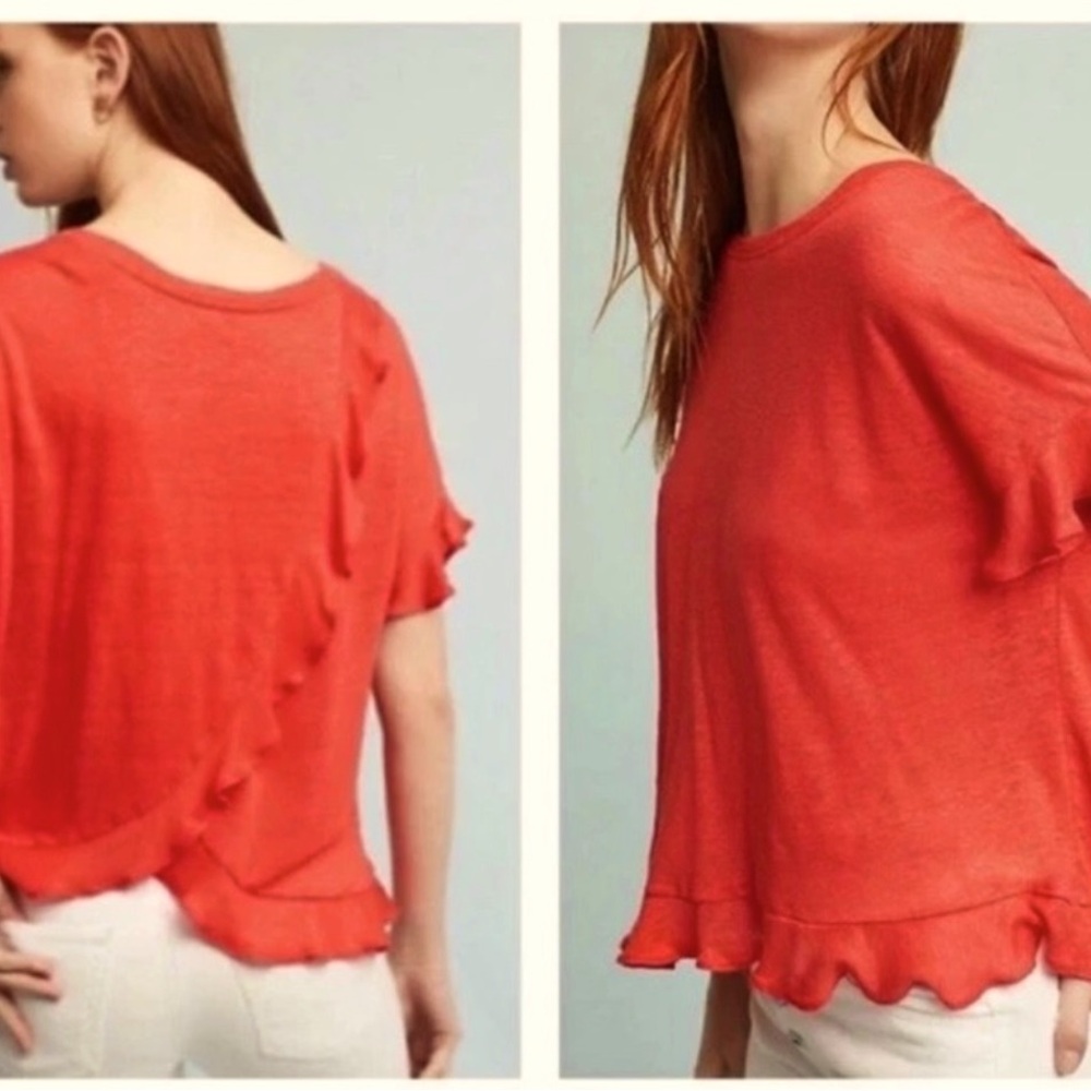 Eri + Ali linen ruffle cross over/wrap back fancy tee